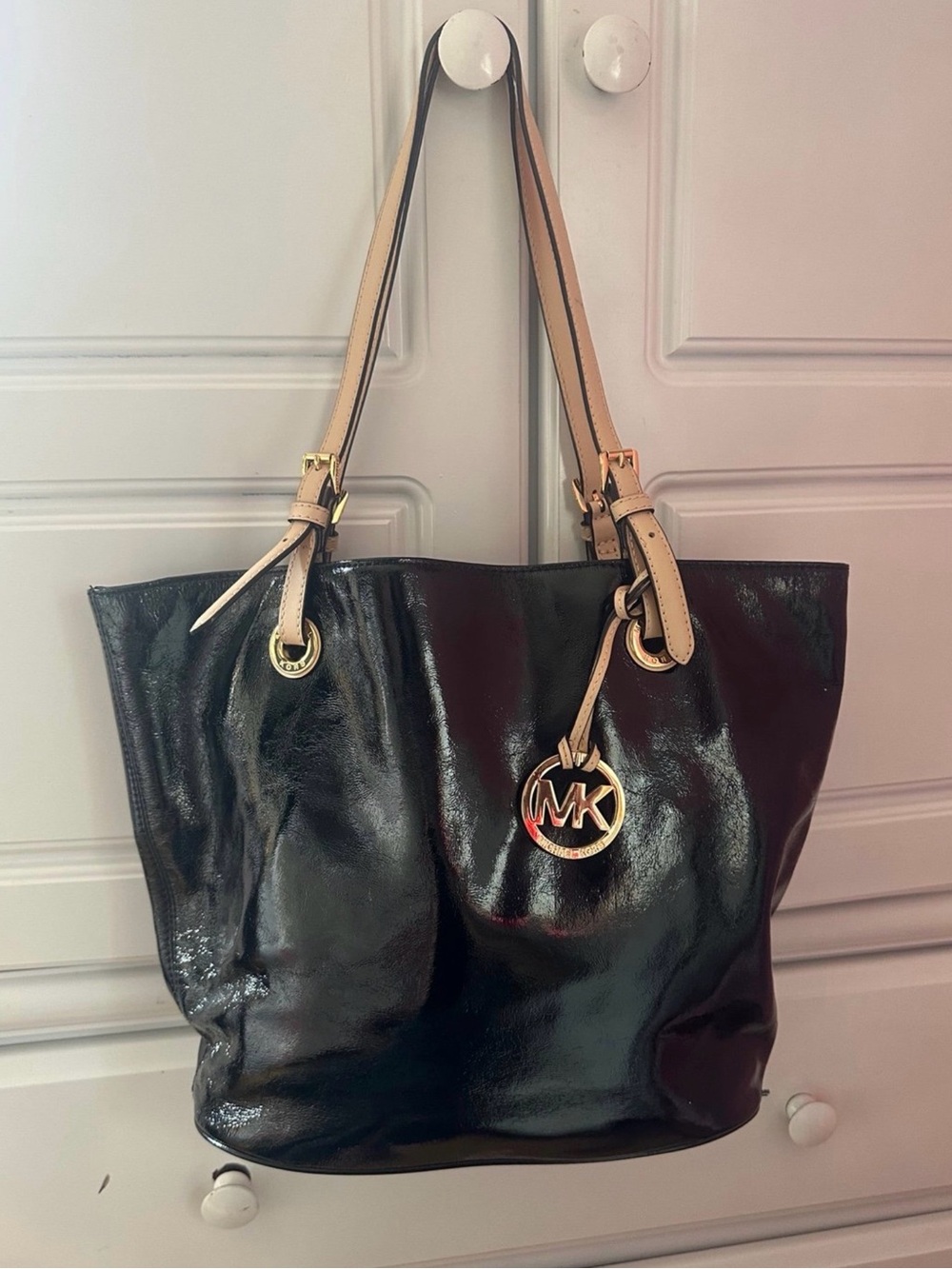 Michael Kors Black Patent Leather Tote Bag